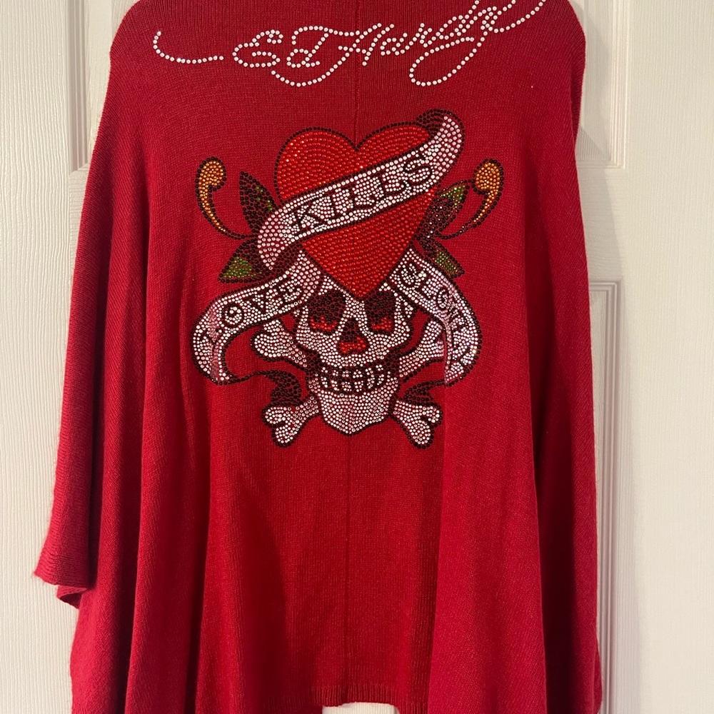 Rare Ed hardy red winter shawl good condition